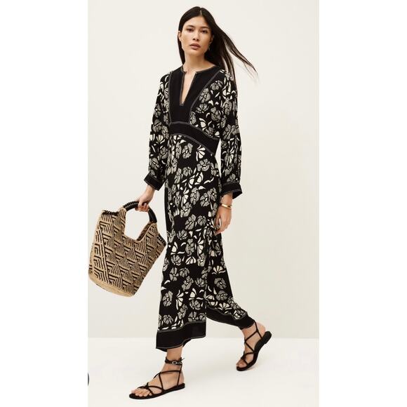New BA&SH Aude Dress Black White BASH Medium Maxi Long Sundress Viscose Medium - Picture 1 of 9